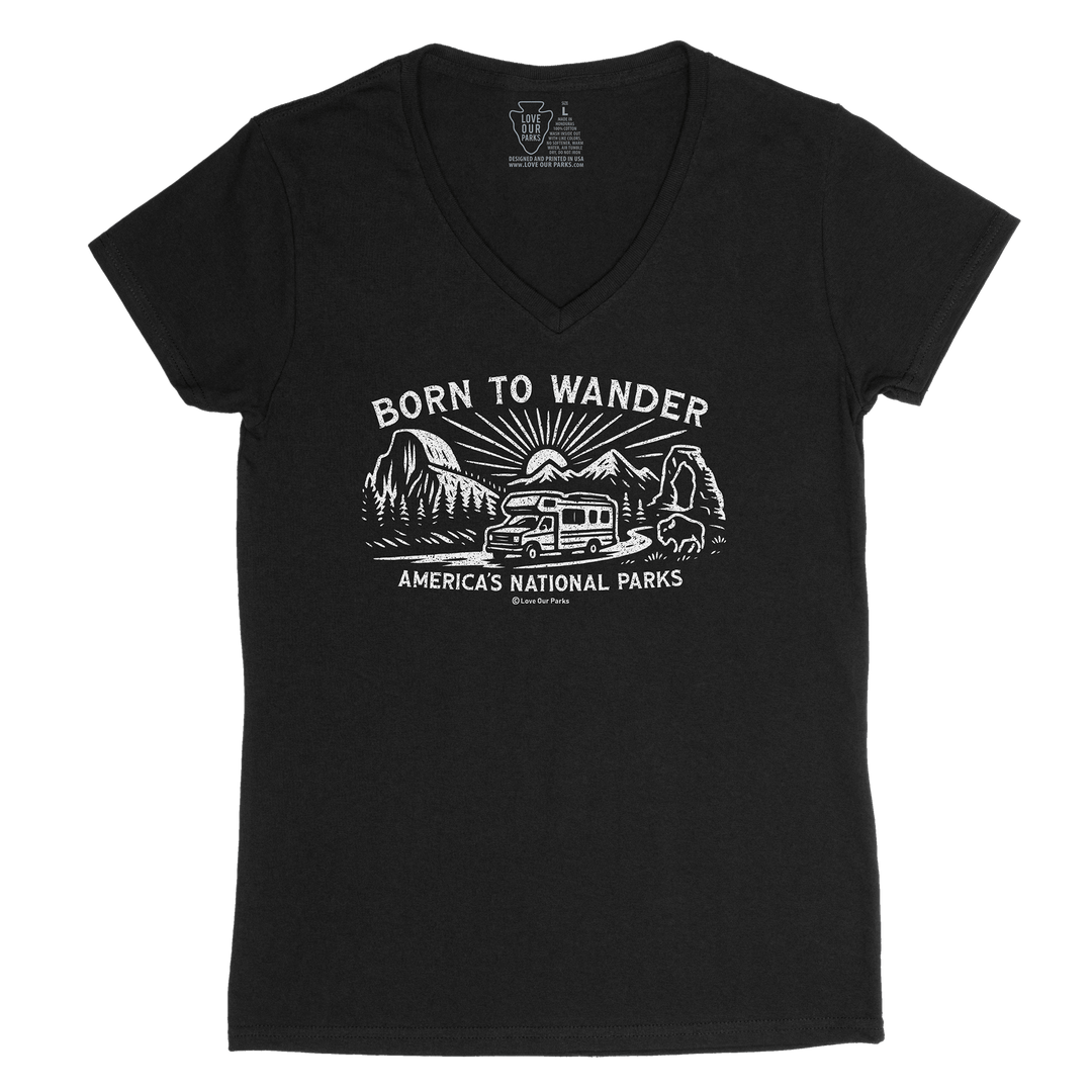 Born to Wander National Parks Women's V-Neck Tee