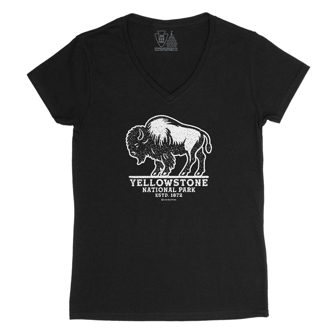 Yellowstone National Park Bison Women's V-Neck Tee