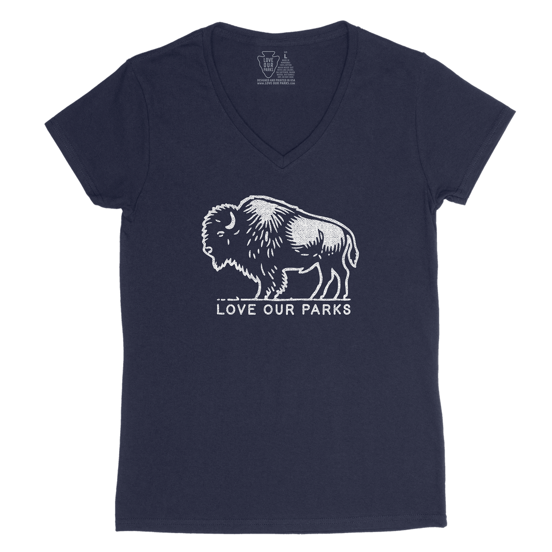Love Our Parks Bison Women's V-Neck Tee