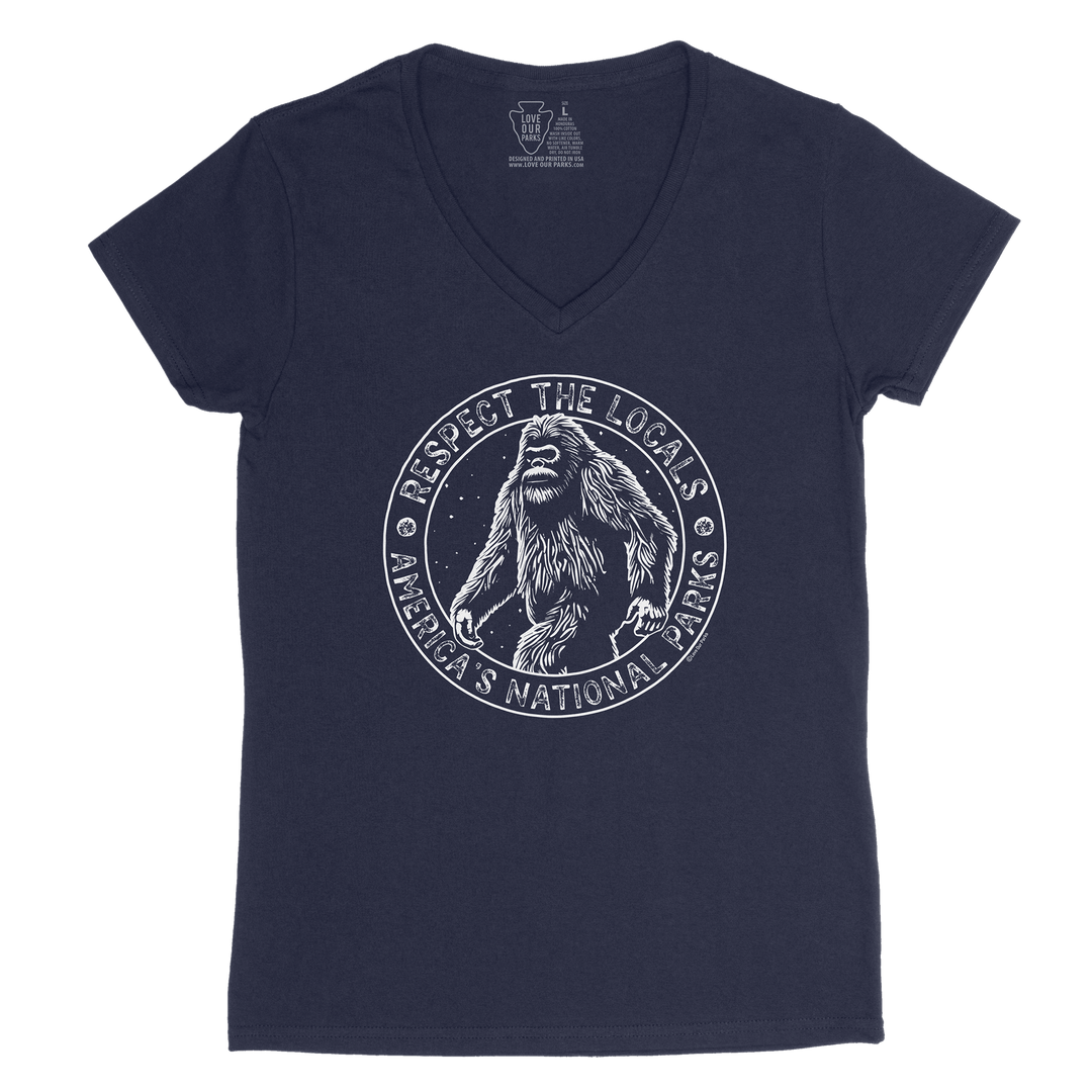 Respect The Locals Bigfoot Women's V-Neck Tee