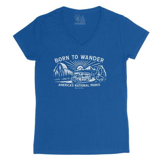 Born to Wander National Parks Women's V-Neck Tee
