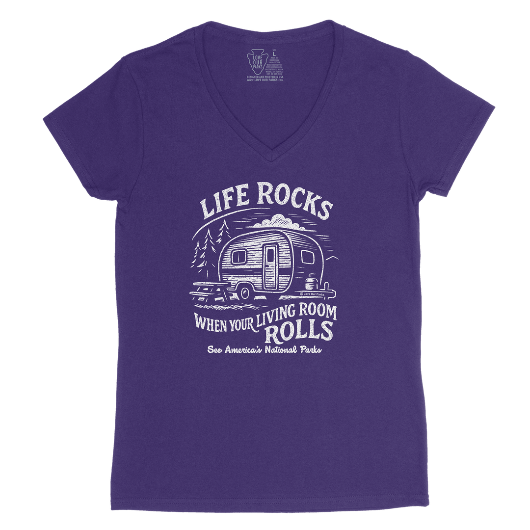 Life Rocks Camper Women's V-Neck Tee