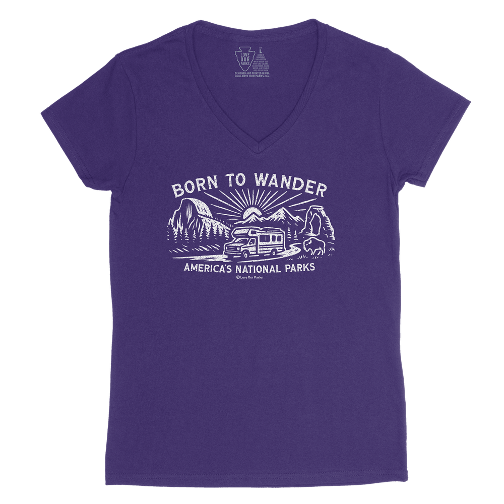Born to Wander National Parks Women's V-Neck Tee