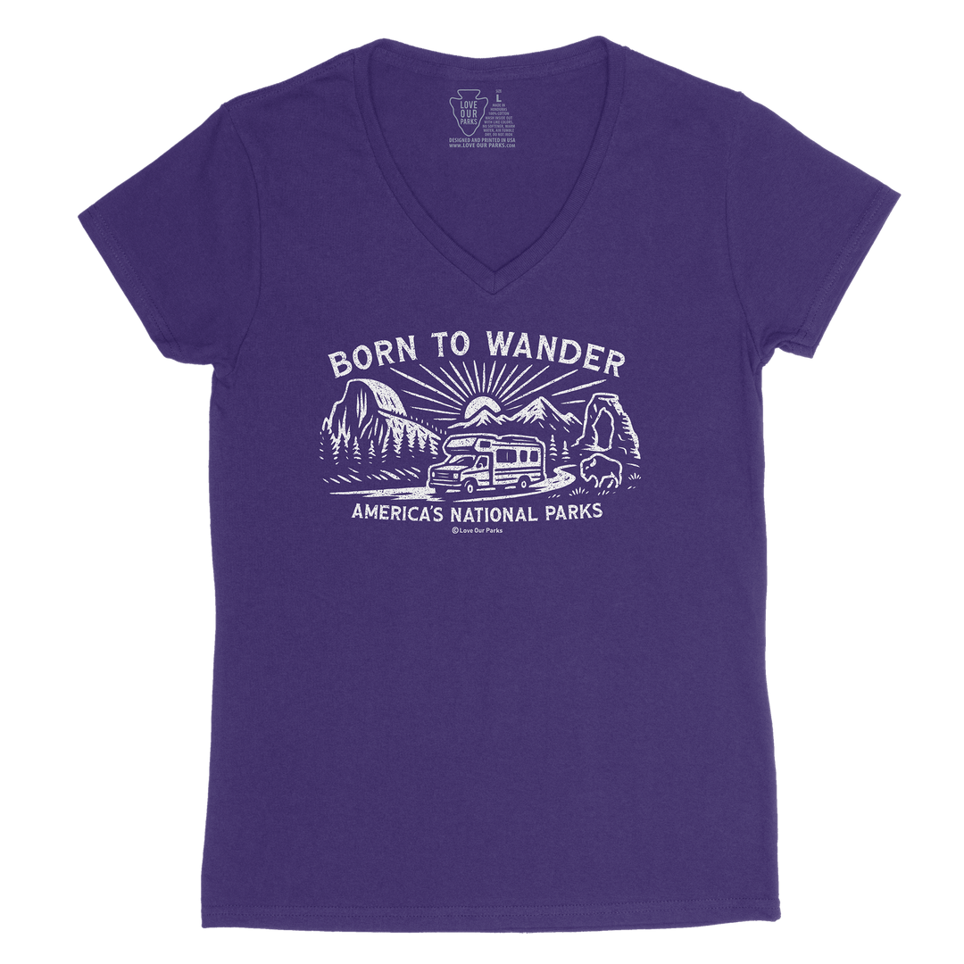 Born to Wander National Parks Women's V-Neck Tee