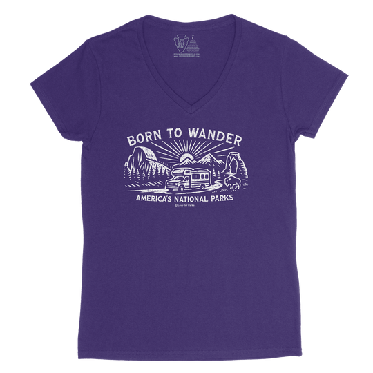 Born to Wander National Parks Women's V-Neck Tee