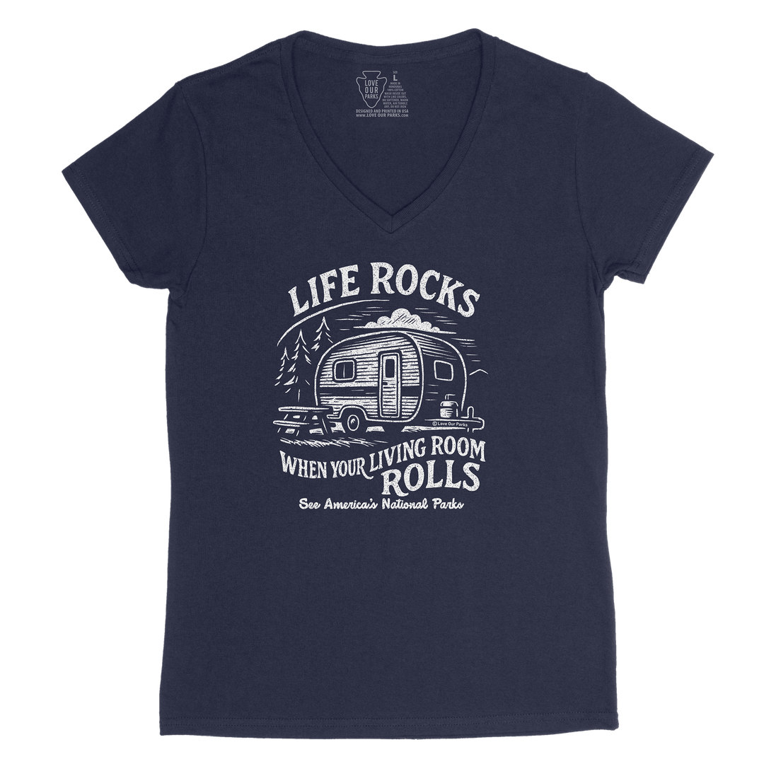 Life Rocks Camper Women's V-Neck Tee
