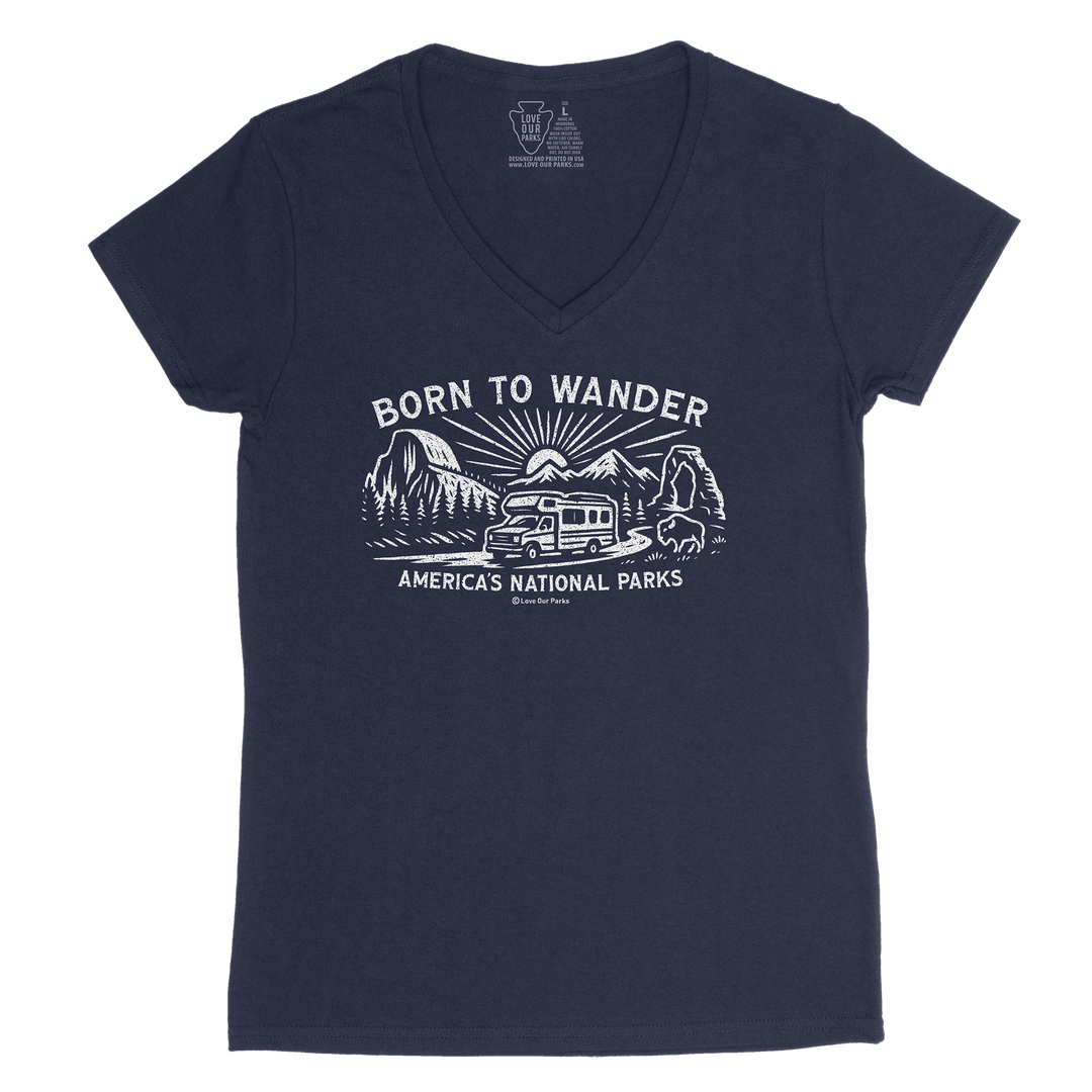 Born to Wander National Parks Women's V-Neck Tee