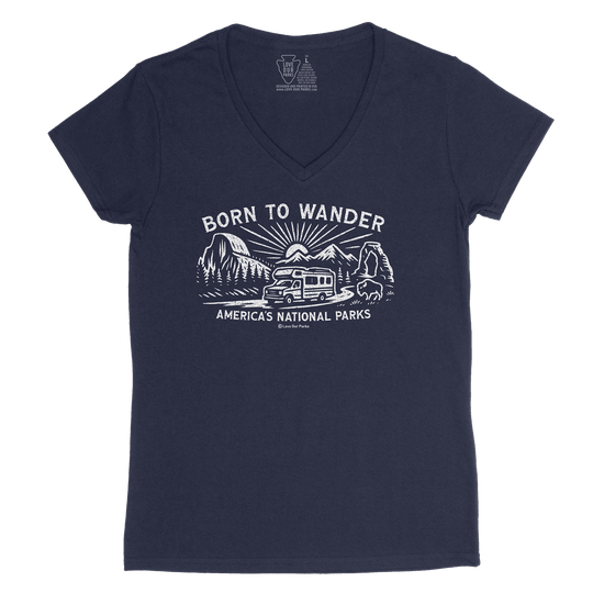 Born to Wander National Parks Women's V-Neck Tee