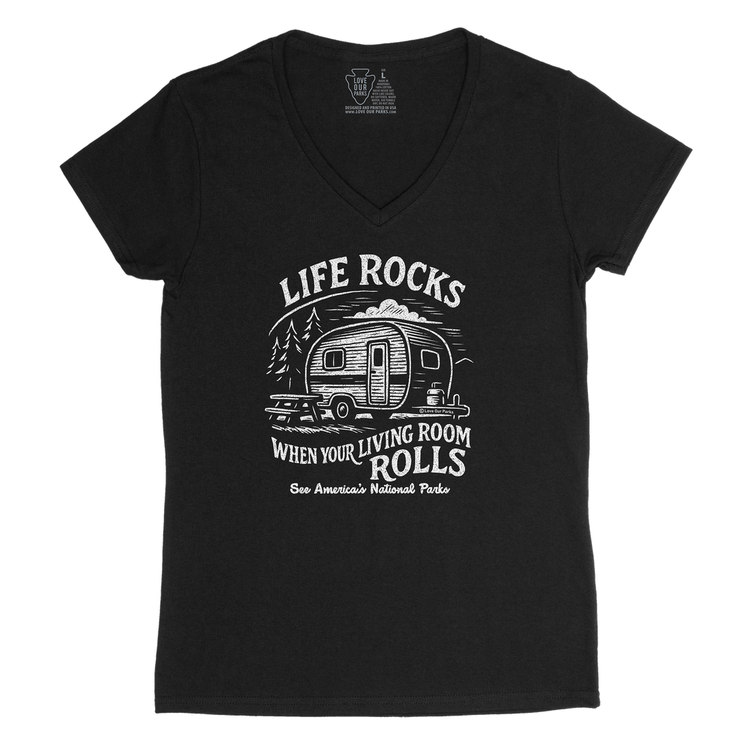 Life Rocks Camper Women's V-Neck Tee
