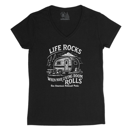 Life Rocks Camper Women's V-Neck Tee