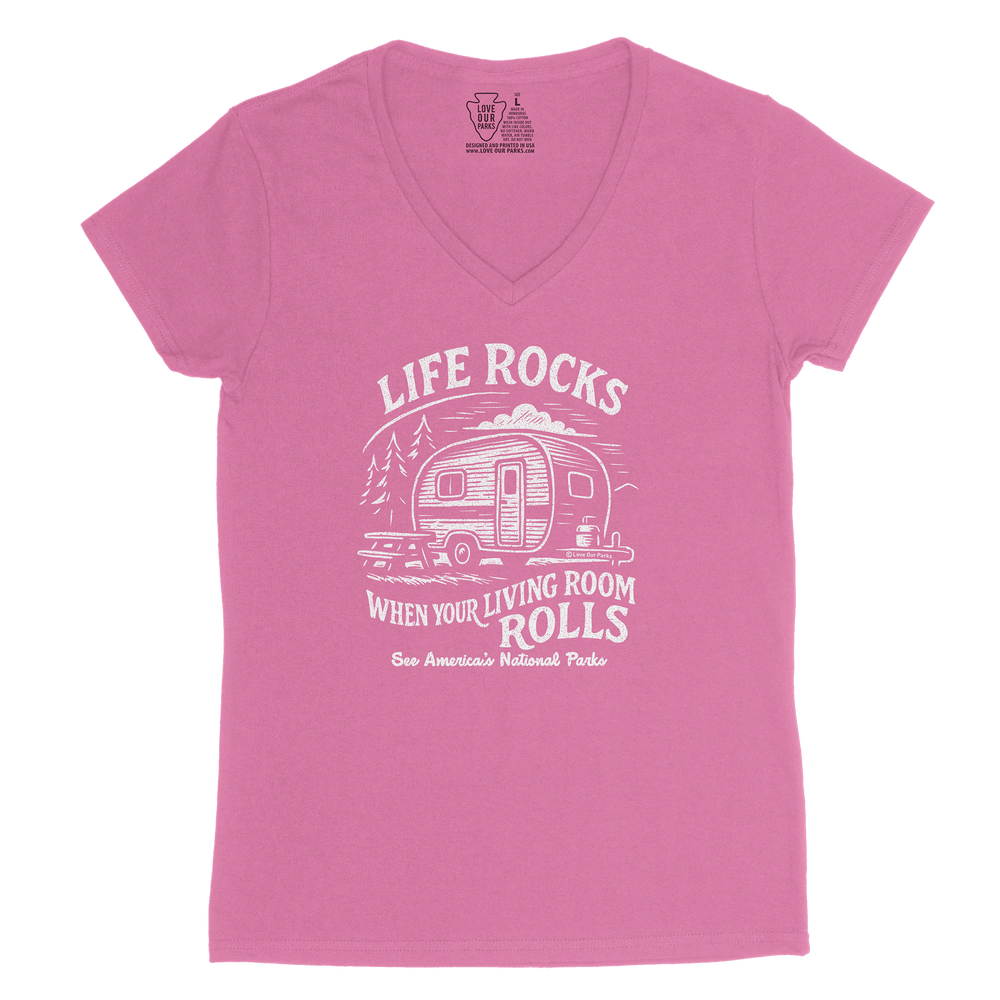 Life Rocks Camper Women's V-Neck Tee