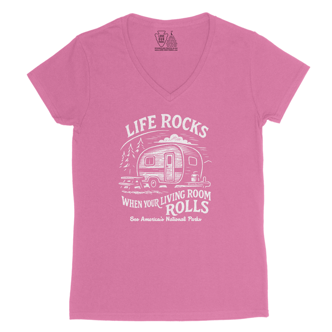Life Rocks Camper Women's V-Neck Tee