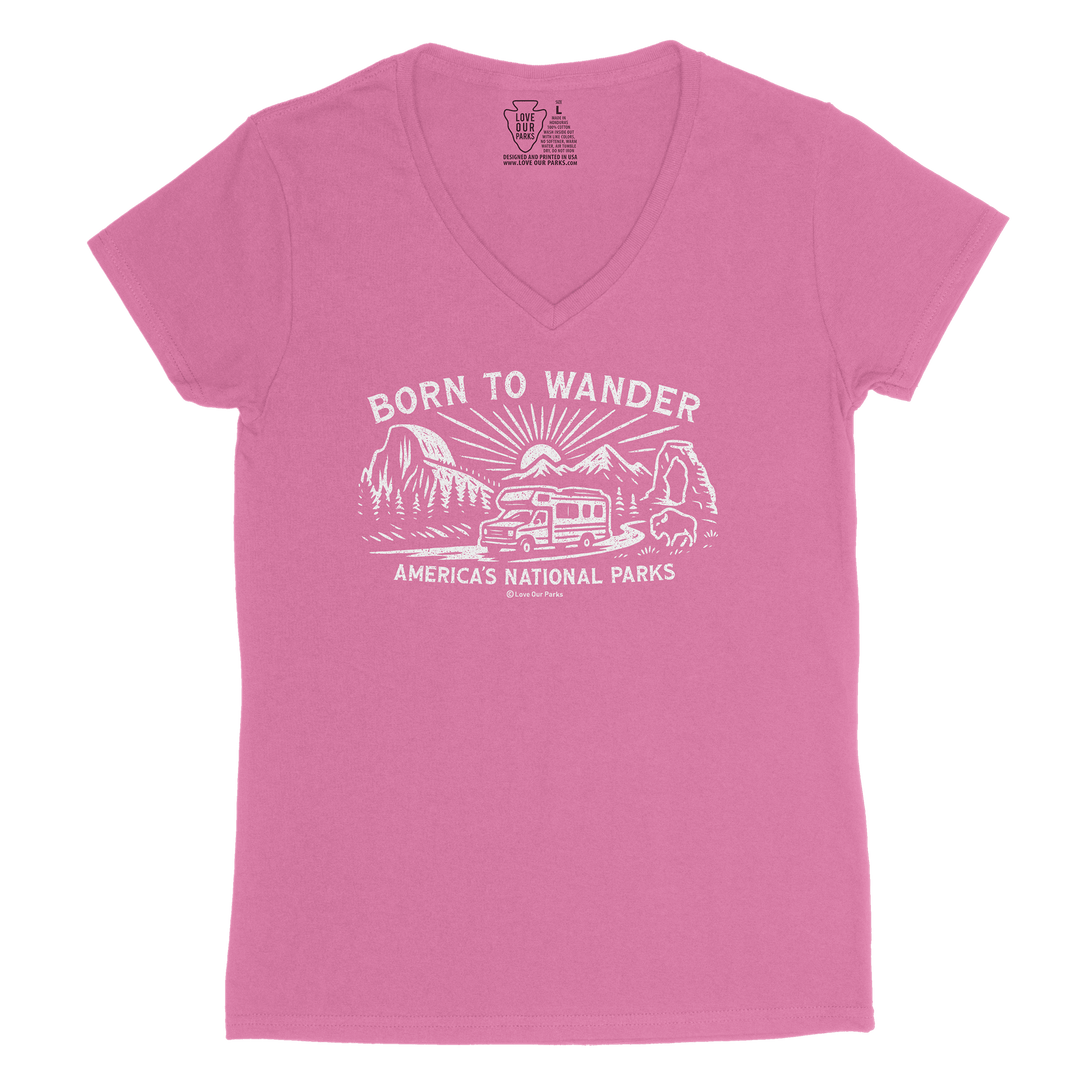 Born to Wander National Parks Women's V-Neck Tee