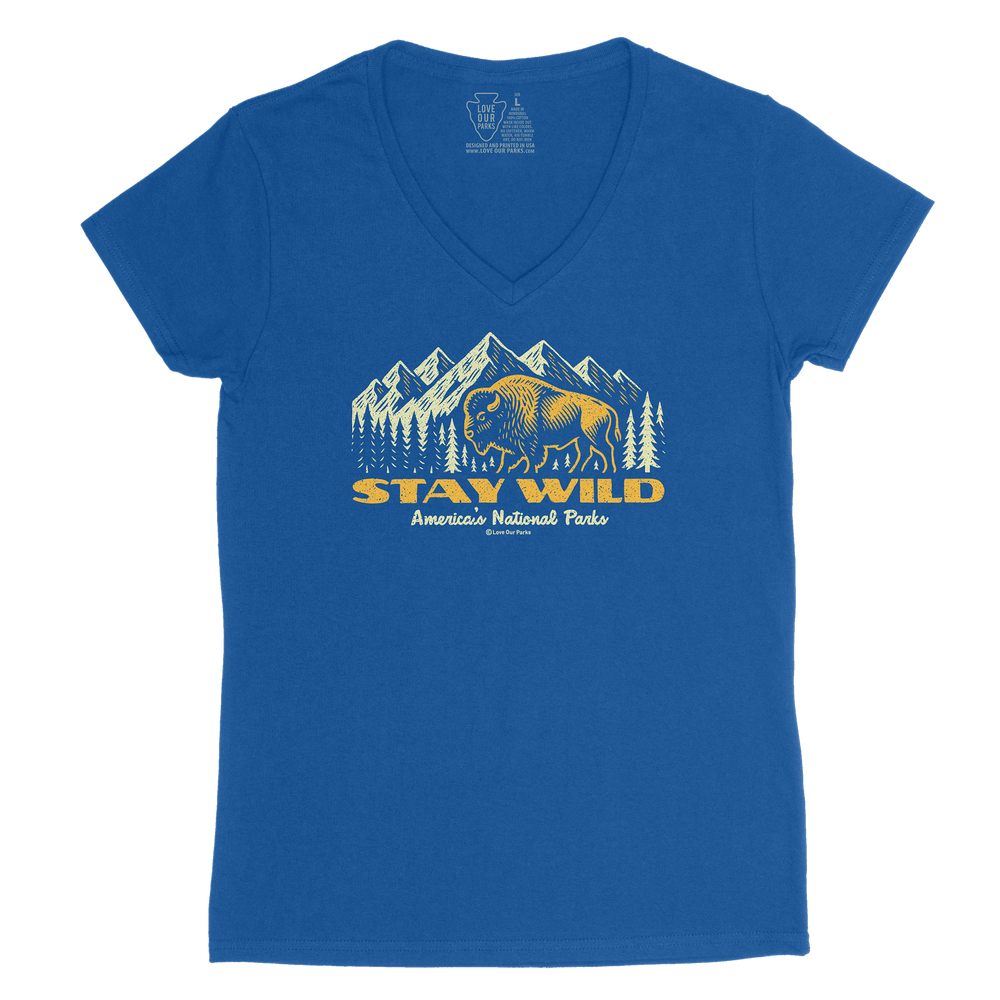 Stay Wild Bison Women's V-Neck Tee