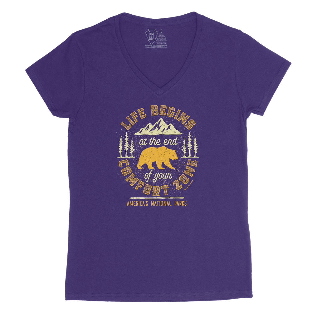 Life Begins at the End of Your Comfort Zone Women's V-Neck Tee
